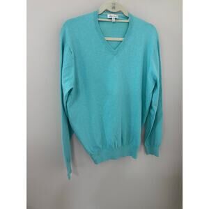 Peter Millar aqua pima cotton blend v-neck sweater, size medium